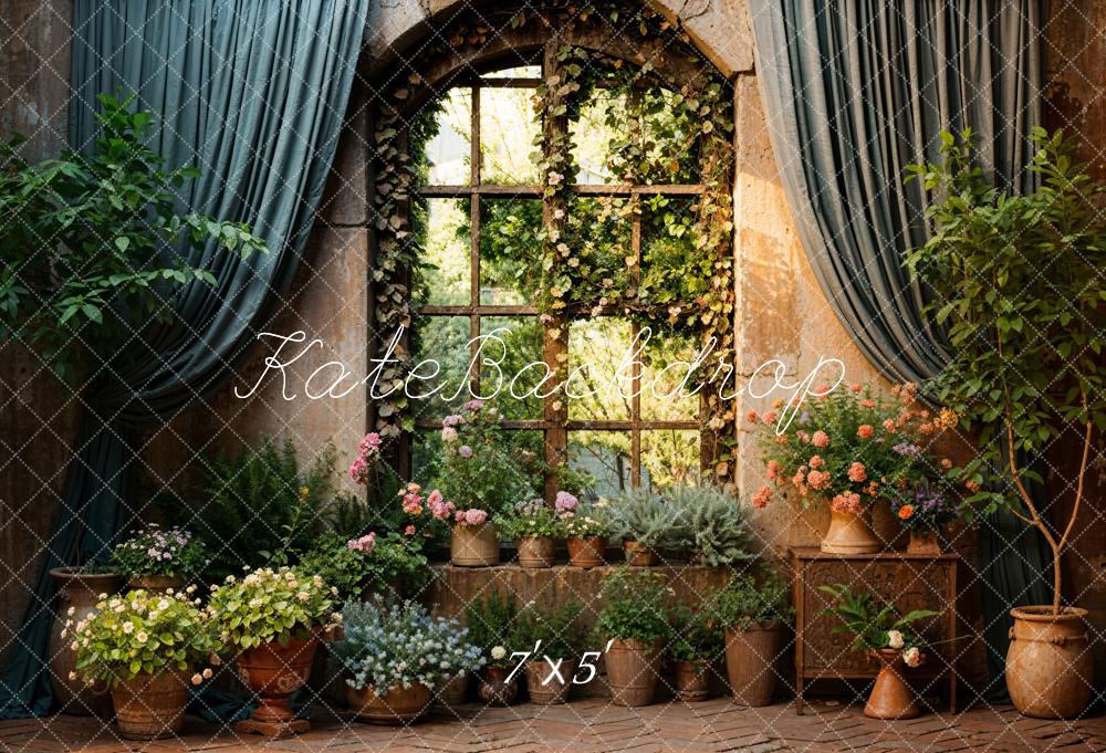 Kate Spring Green Plants Curtain Windows Backdrop Designed by Chain Photography - Kate Backdrop AU