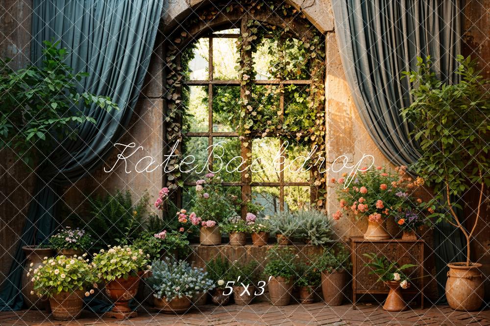 Kate Spring Green Plants Curtain Windows Backdrop Designed by Chain Photography - Kate Backdrop AU