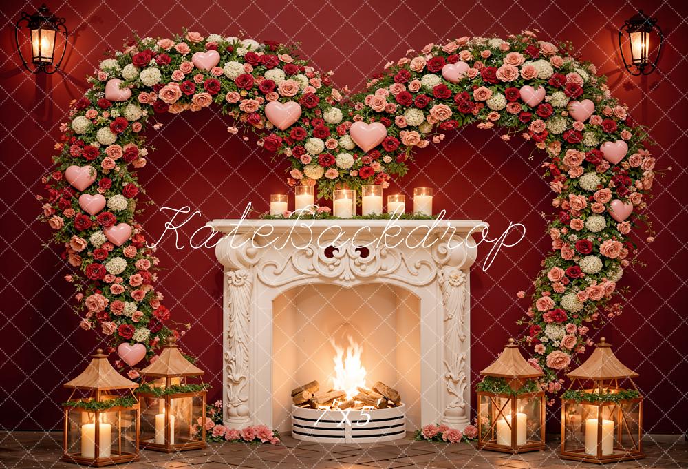 Kate Valentine's Day Floral Wall Fireplace Backdrop Designed by Emetselch - Kate Backdrop AU