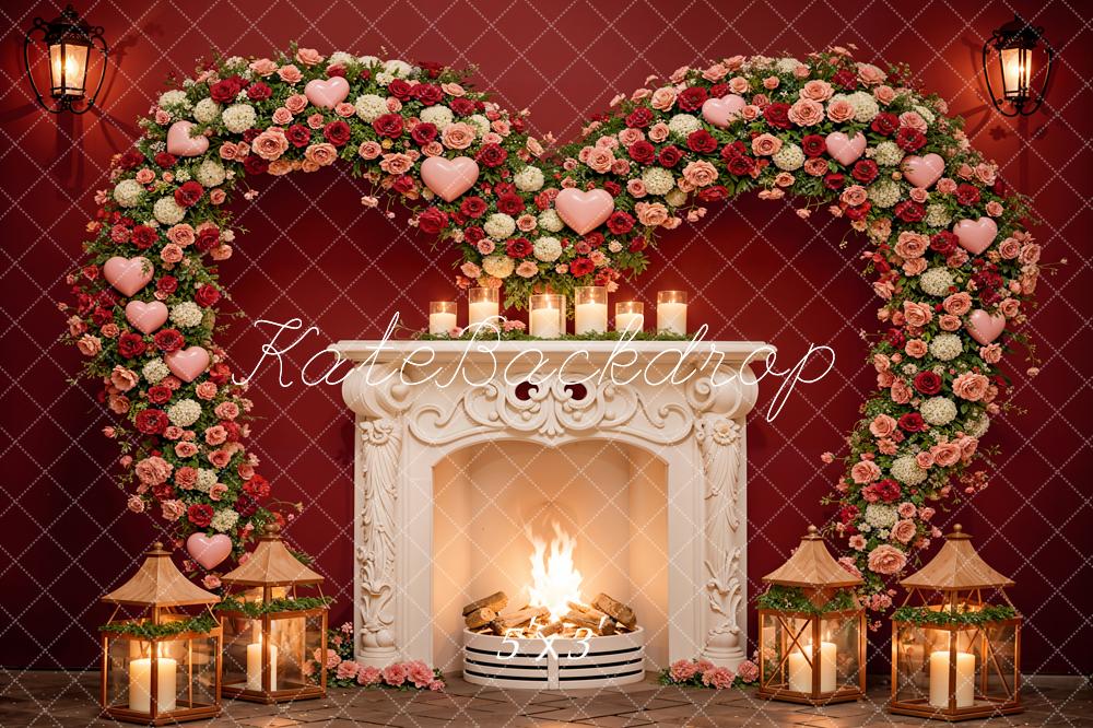 Kate Valentine's Day Floral Wall Fireplace Backdrop Designed by Emetselch - Kate Backdrop AU