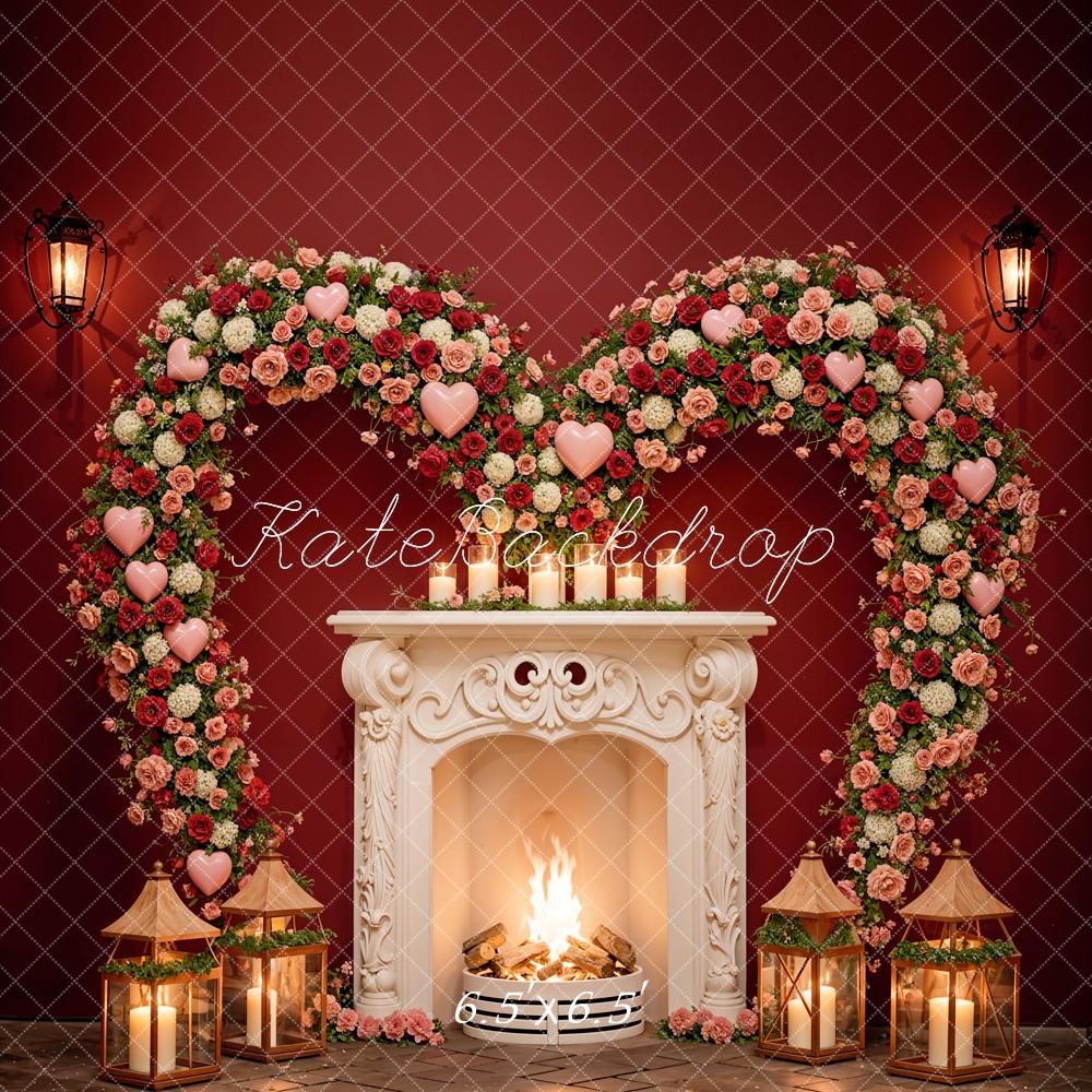 Kate Valentine's Day Floral Wall Fireplace Backdrop Designed by Emetselch - Kate Backdrop AU