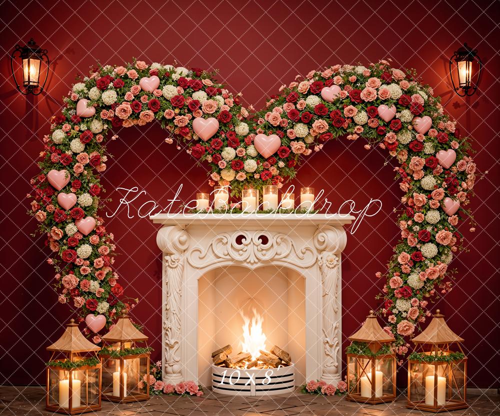 Kate Valentine's Day Floral Wall Fireplace Backdrop Designed by Emetselch - Kate Backdrop AU