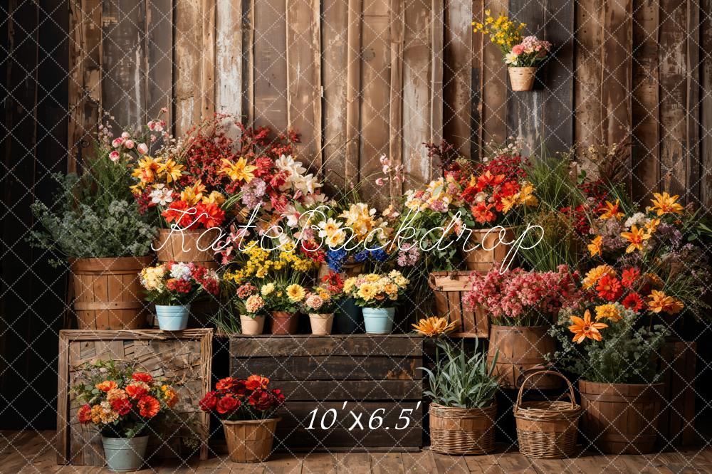 Kate Spring Flowers Wood Room Backdrop Designed by Emetselch - Kate Backdrop AU