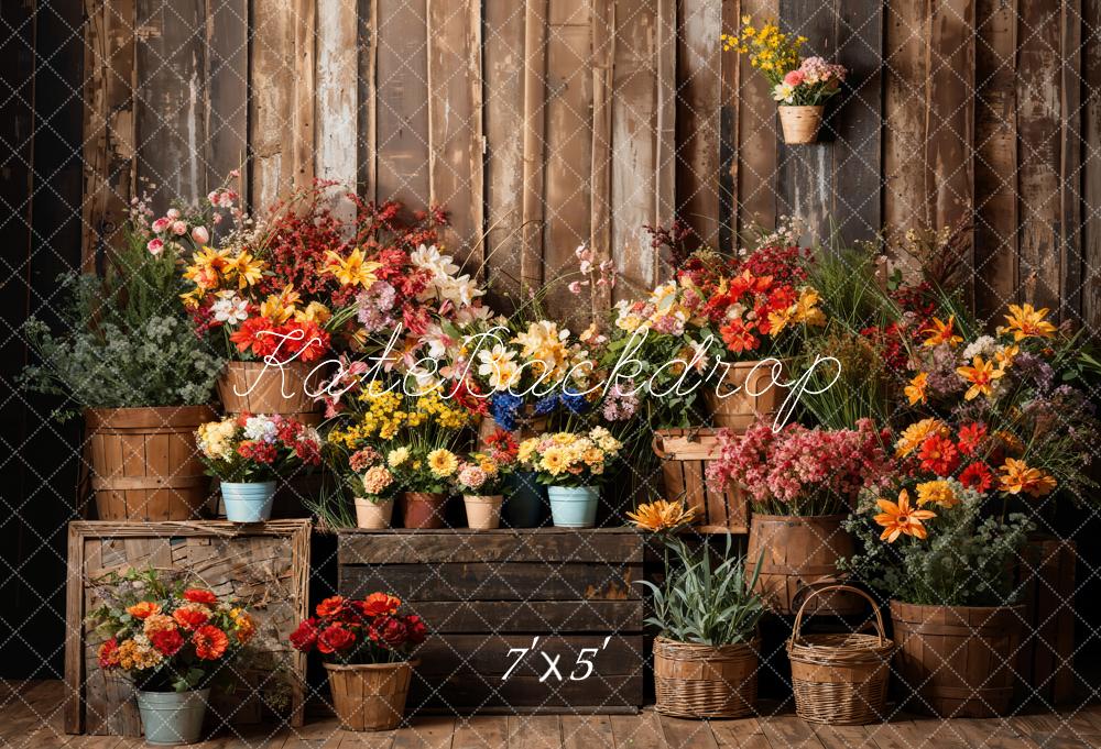 Kate Spring Flowers Wood Room Backdrop Designed by Emetselch - Kate Backdrop AU