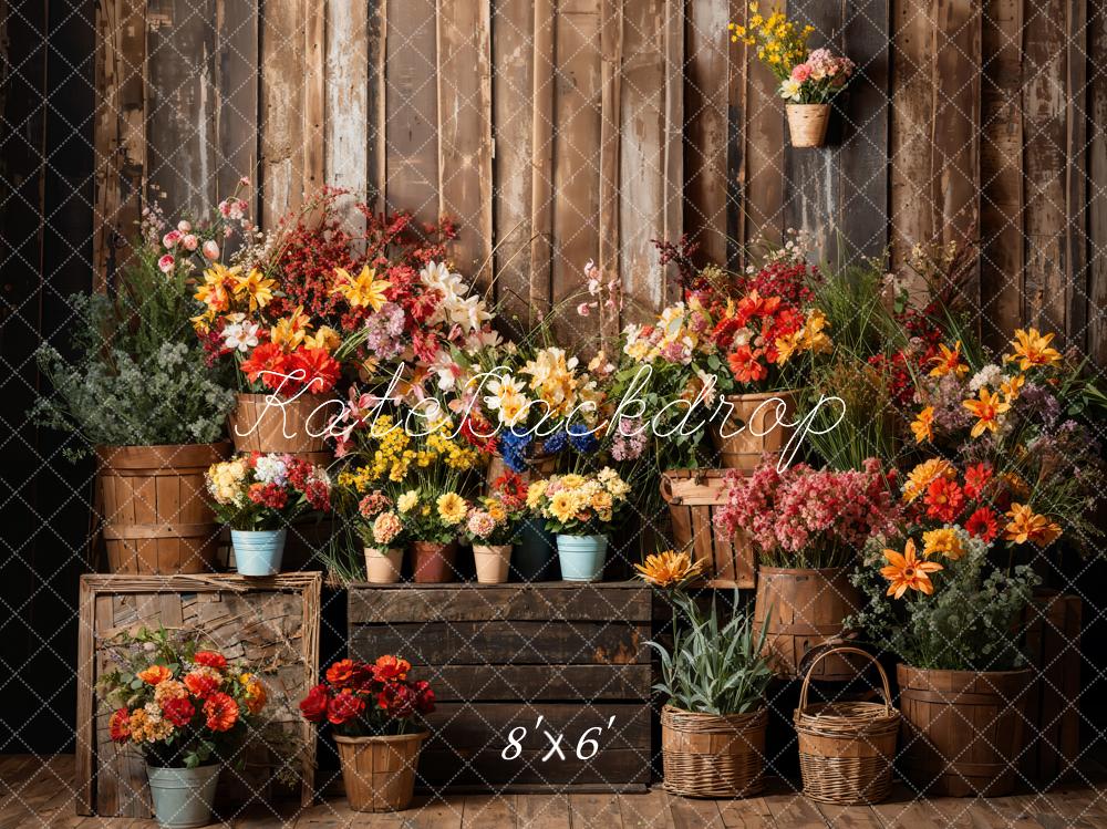 Kate Spring Flowers Wood Room Backdrop Designed by Emetselch - Kate Backdrop AU