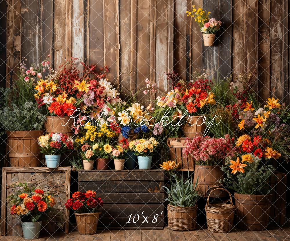 Kate Spring Flowers Wood Room Backdrop Designed by Emetselch - Kate Backdrop AU