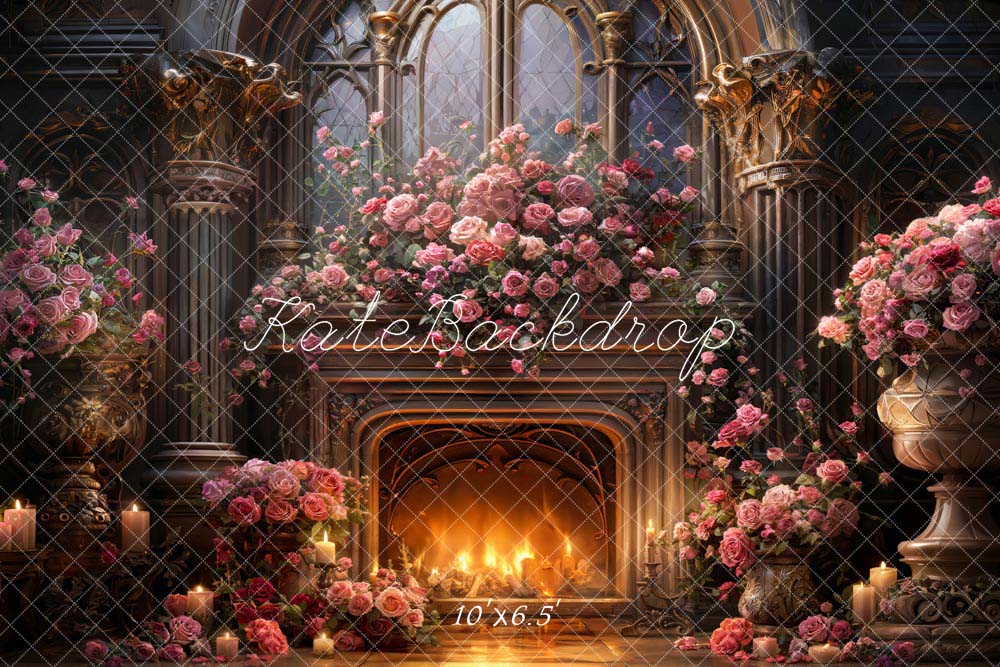 Kate Valentine's Day Pink Rose Metal Fireplace Backdrop Designed by Chain Photography - Kate Backdrop AU