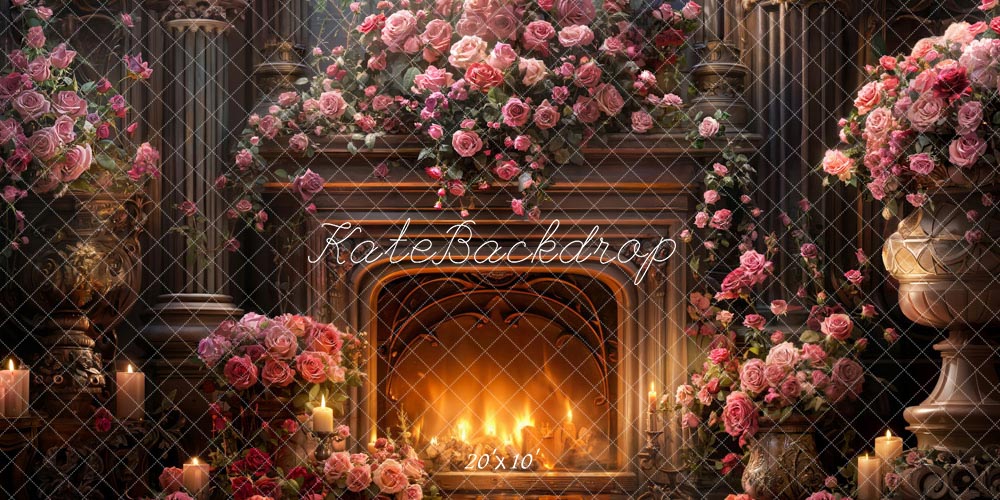 Kate Valentine's Day Pink Rose Metal Fireplace Backdrop Designed by Chain Photography - Kate Backdrop AU