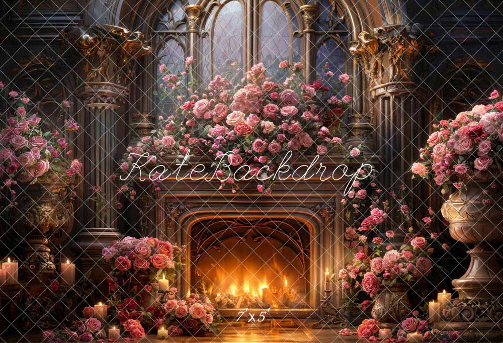 Kate Valentine's Day Pink Rose Metal Fireplace Backdrop Designed by Chain Photography - Kate Backdrop AU