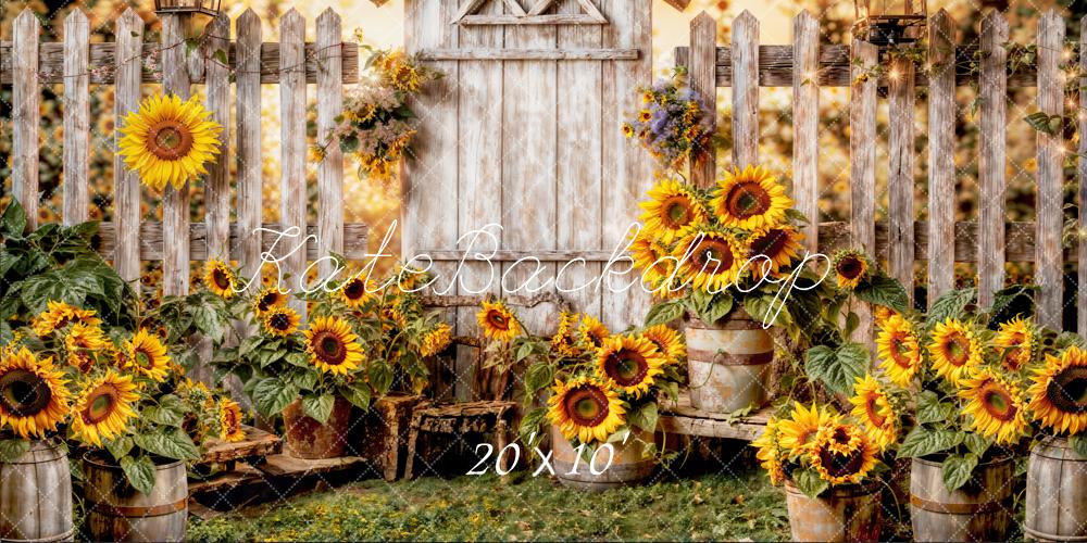 Kate Summer Sun Flower Wood Fence Backdrop Designed by Chain Photography - Kate Backdrop AU