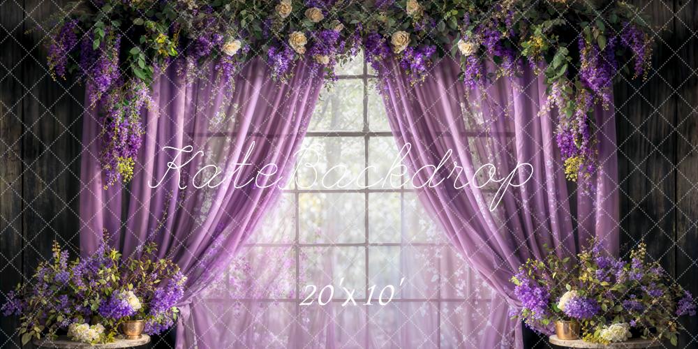 Kate Spring Purple Curtains Fresh Flowers Backdrop Designed by Chain Photography - Kate Backdrop AU