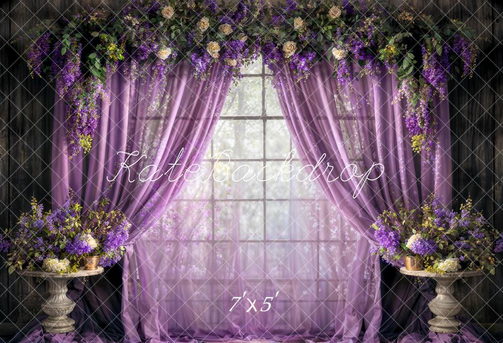 Kate Spring Purple Curtains Fresh Flowers Backdrop Designed by Chain Photography - Kate Backdrop AU