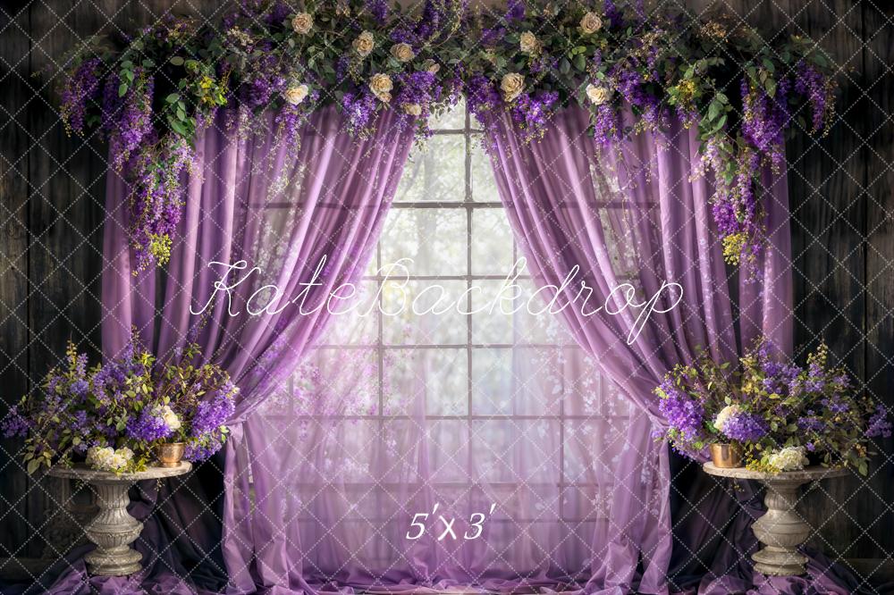 Kate Spring Purple Curtains Fresh Flowers Backdrop Designed by Chain Photography - Kate Backdrop AU