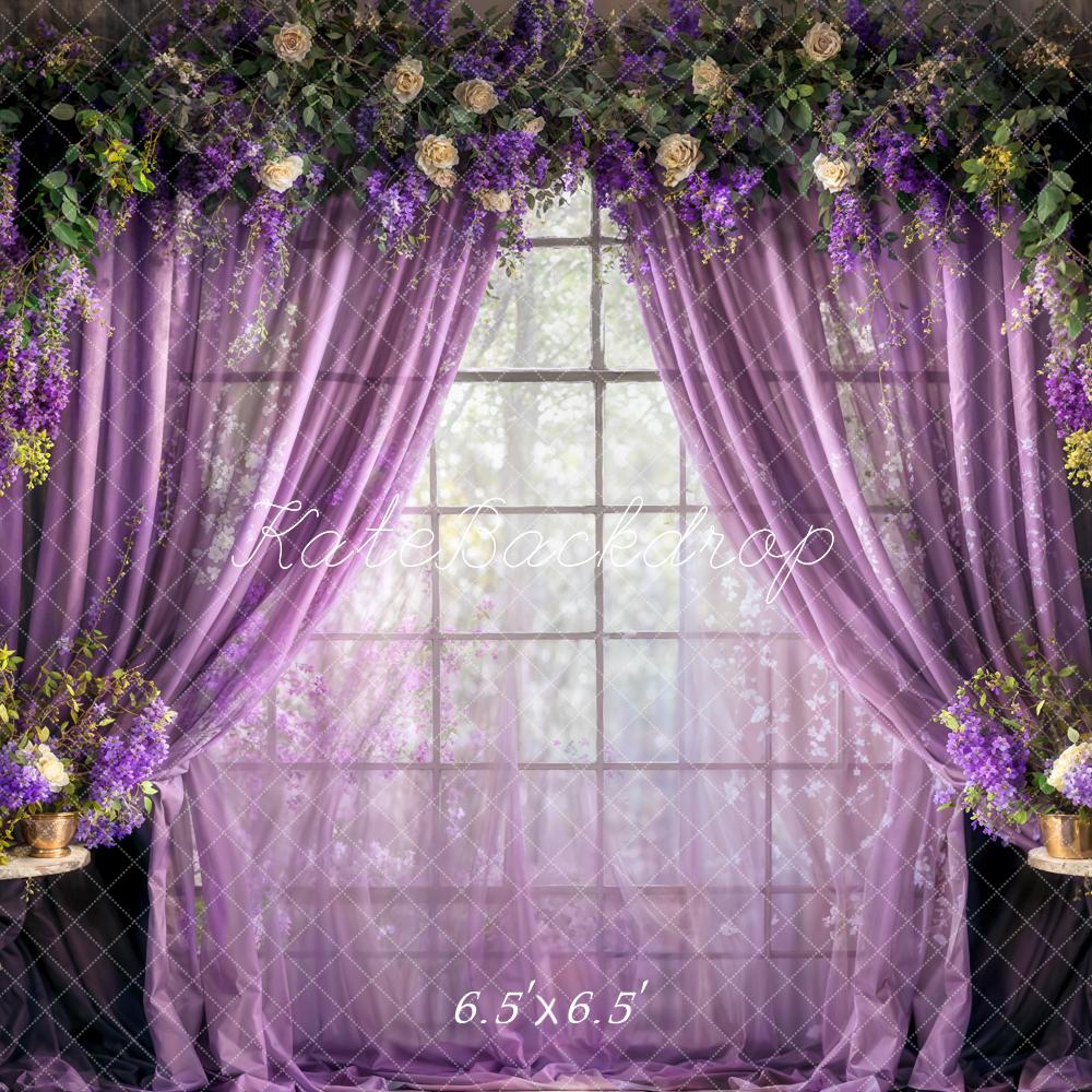 Kate Spring Purple Curtains Fresh Flowers Backdrop Designed by Chain Photography - Kate Backdrop AU