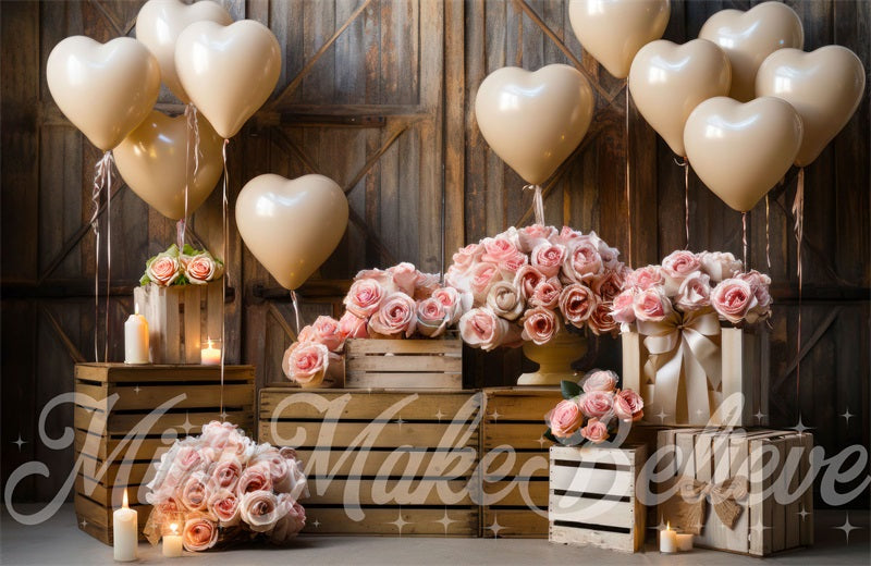 Kate Interior Barn Hearts and Lights Wedding Backdrop Designed by Mini MakeBelieve - Kate Backdrop AU