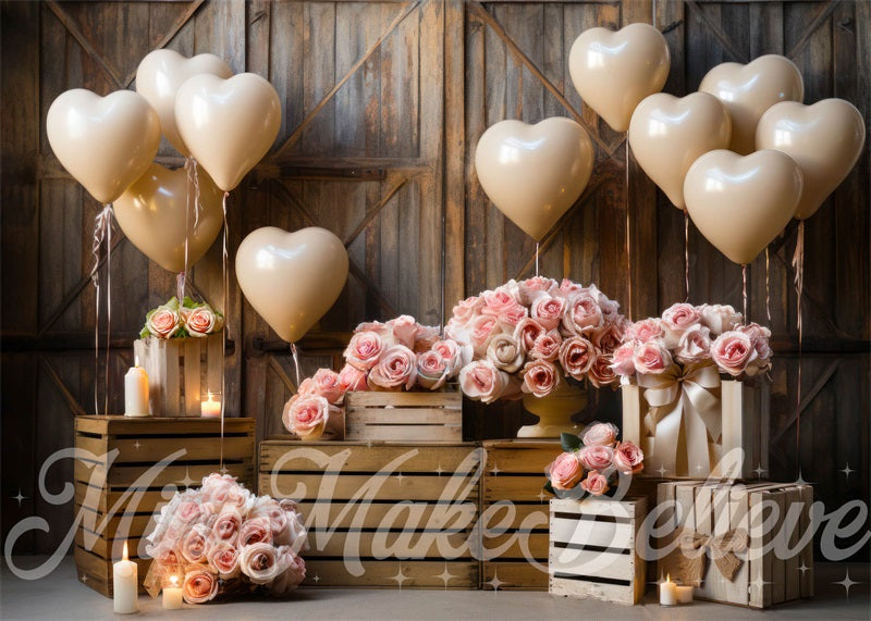 Kate Interior Barn Hearts and Lights Wedding Backdrop Designed by Mini MakeBelieve - Kate Backdrop AU