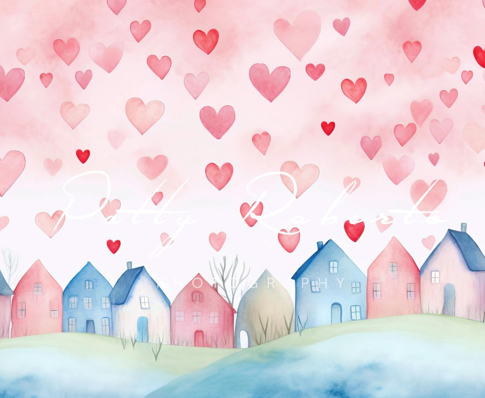 Kate Valentine's Day Hearts Village Backdrop Designed by Patty Robertss - Kate Backdrop AU