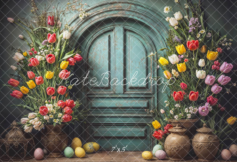 Kate Easter Flowers Vintage Door Backdrop Designed by Emetselch - Kate Backdrop AU