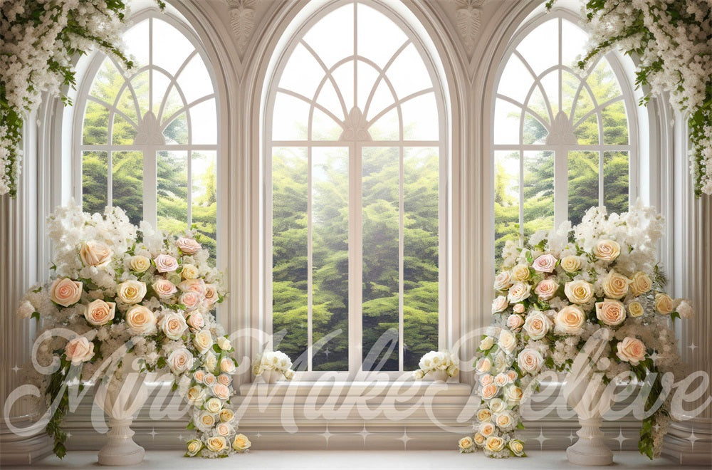 Kate White Floral Cathedral Windows Spring Backdrop Designed by Mini MakeBelieve - Kate Backdrop AU