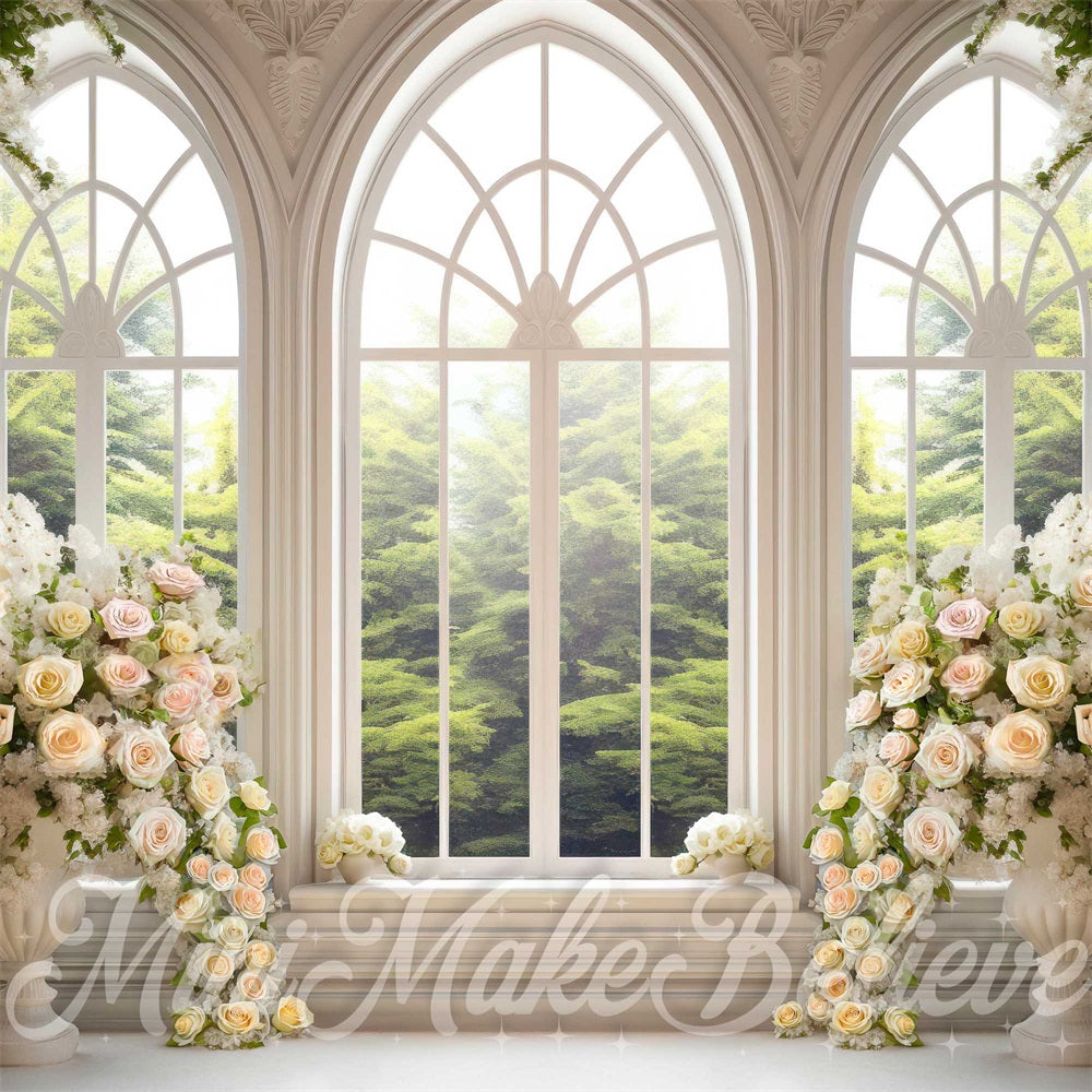 Kate White Floral Cathedral Windows Spring Backdrop Designed by Mini MakeBelieve - Kate Backdrop AU