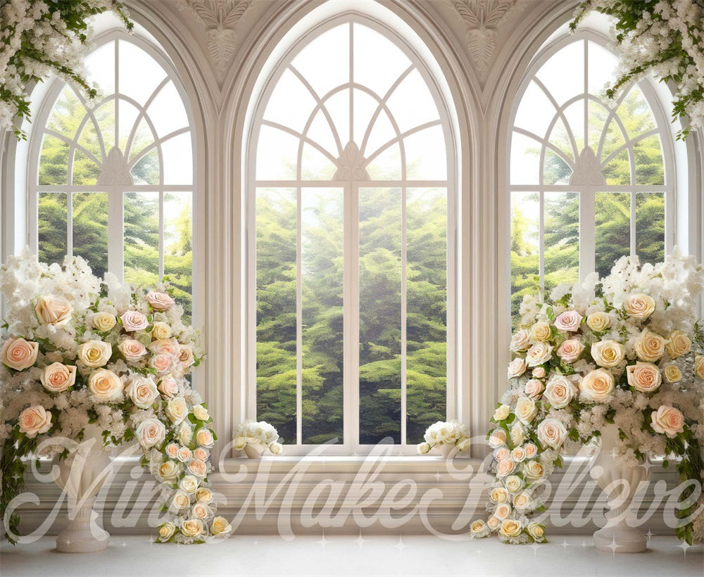 Kate White Floral Cathedral Windows Spring Backdrop Designed by Mini MakeBelieve - Kate Backdrop AU
