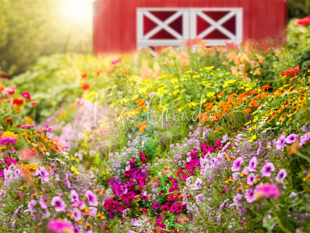 Kate Flowers Barn Spring Backdrop for Photography Designed by Lisa Granden - Kate Backdrop AU