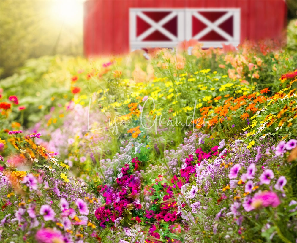 Kate Flowers Barn Spring Backdrop for Photography Designed by Lisa Granden - Kate Backdrop AU