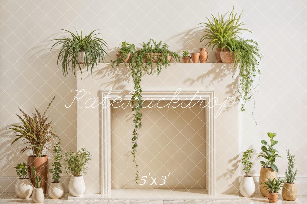 Kate Spring Simple Fireplace Potted Plant Backdrop Designed by Emetselch - Kate Backdrop AU