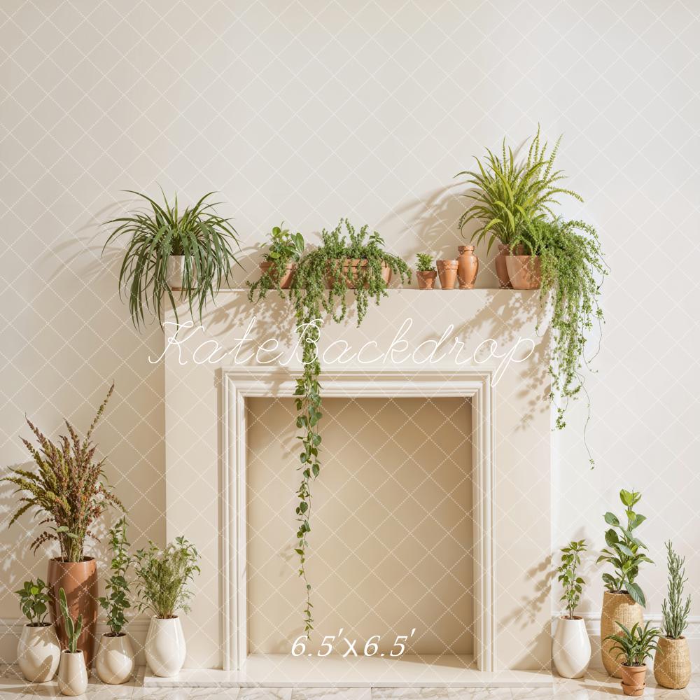 Kate Spring Simple Fireplace Potted Plant Backdrop Designed by Emetselch - Kate Backdrop AU