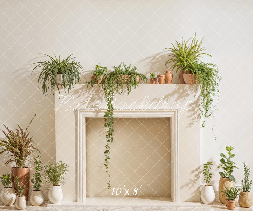 Kate Spring Simple Fireplace Potted Plant Backdrop Designed by Emetselch - Kate Backdrop AU