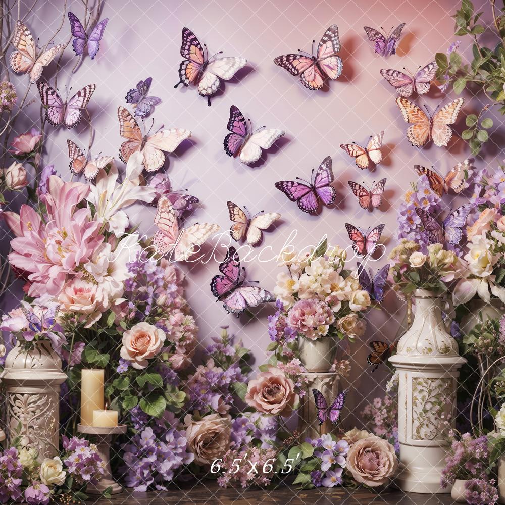 Kate Spring Pink Purple Flowers Butterfly Wall Backdrop Designed by Emetselch - Kate Backdrop AU