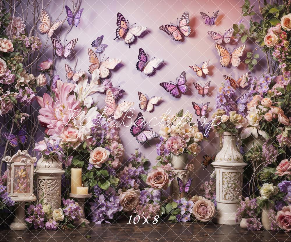 Kate Spring Pink Purple Flowers Butterfly Wall Backdrop Designed by Emetselch - Kate Backdrop AU