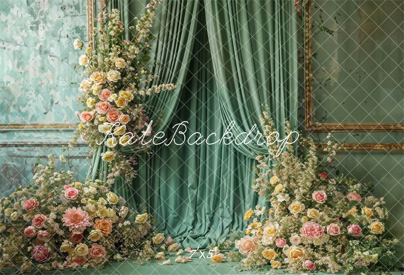 Kate Spring Flowers Green Curtain Wall Backdrop Designed by Emetselch - Kate Backdrop AU