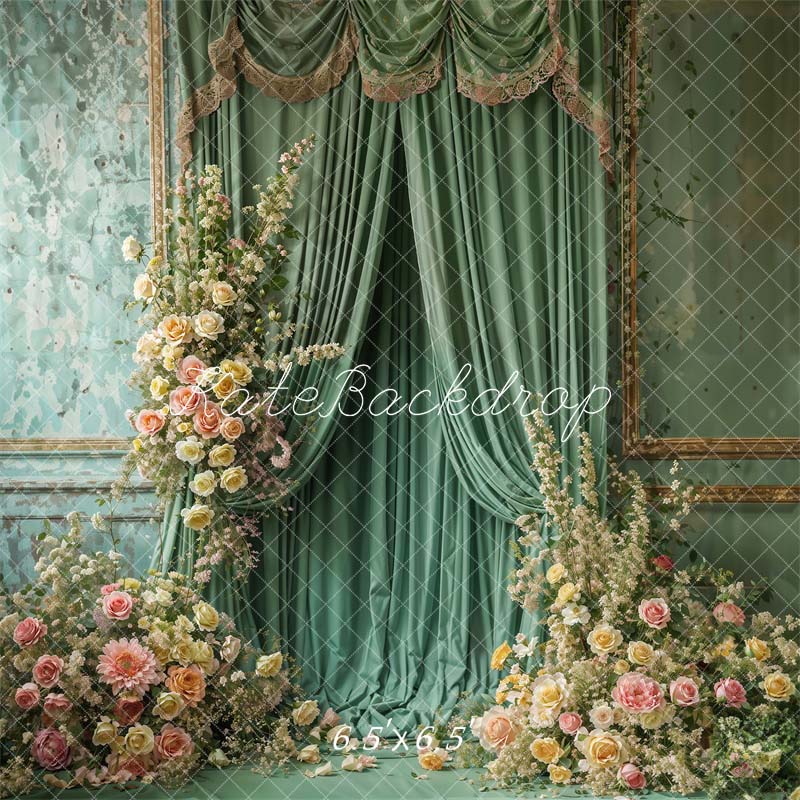 Kate Spring Flowers Green Curtain Wall Backdrop Designed by Emetselch - Kate Backdrop AU
