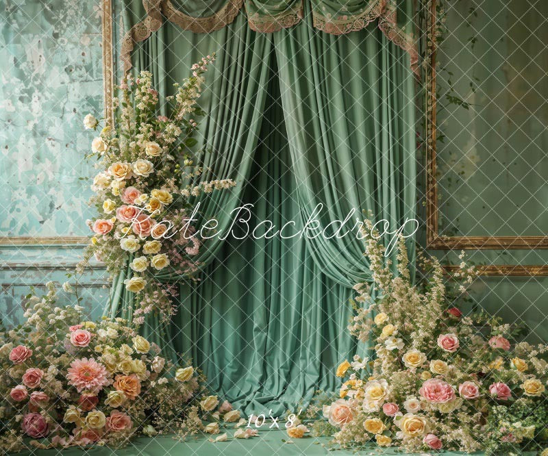 Kate Spring Flowers Green Curtain Wall Backdrop Designed by Emetselch - Kate Backdrop AU