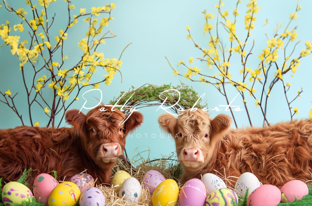 Kate Bright Highland Cows Easter ackdrop Designed by Patty Robertss - Kate Backdrop AU