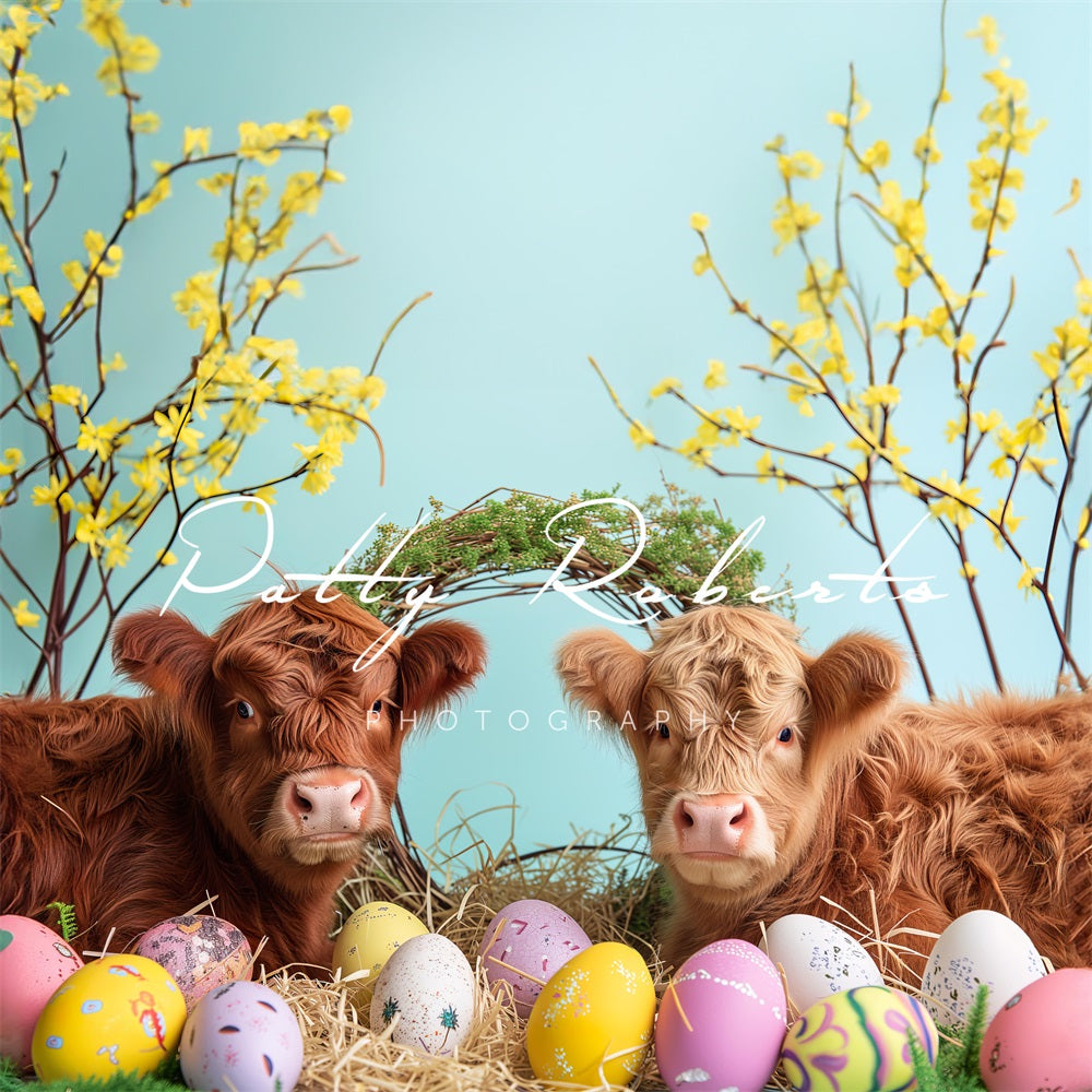 Kate Bright Highland Cows Easter ackdrop Designed by Patty Robertss - Kate Backdrop AU