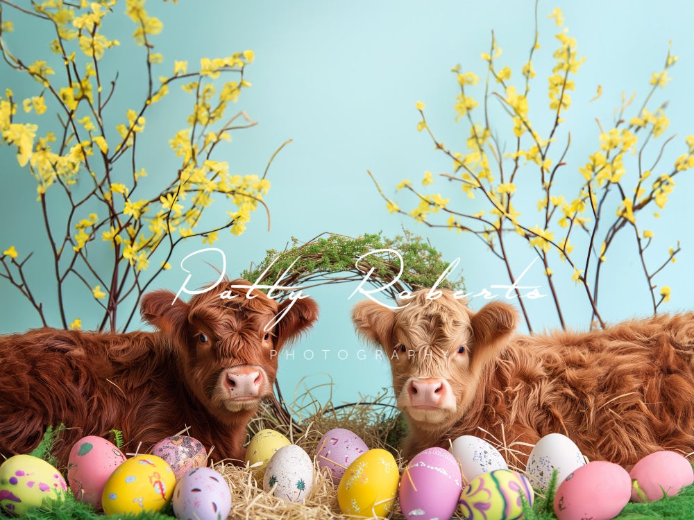 Kate Bright Highland Cows Easter ackdrop Designed by Patty Robertss - Kate Backdrop AU