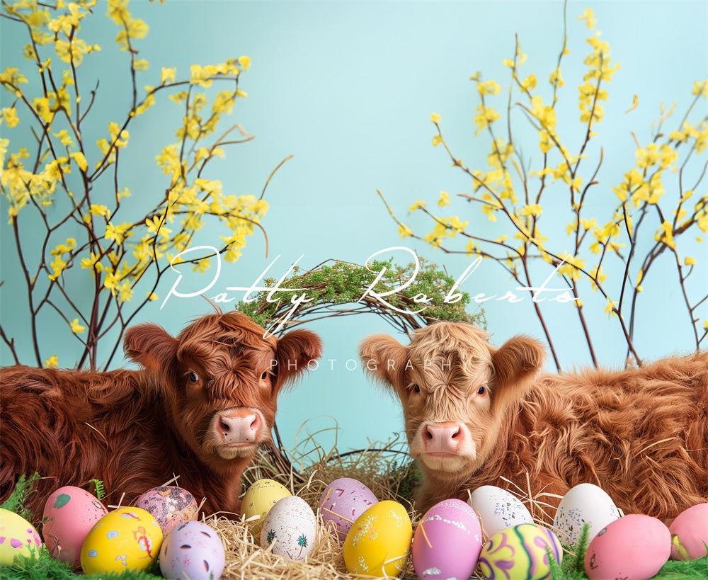 Kate Bright Highland Cows Easter ackdrop Designed by Patty Robertss - Kate Backdrop AU