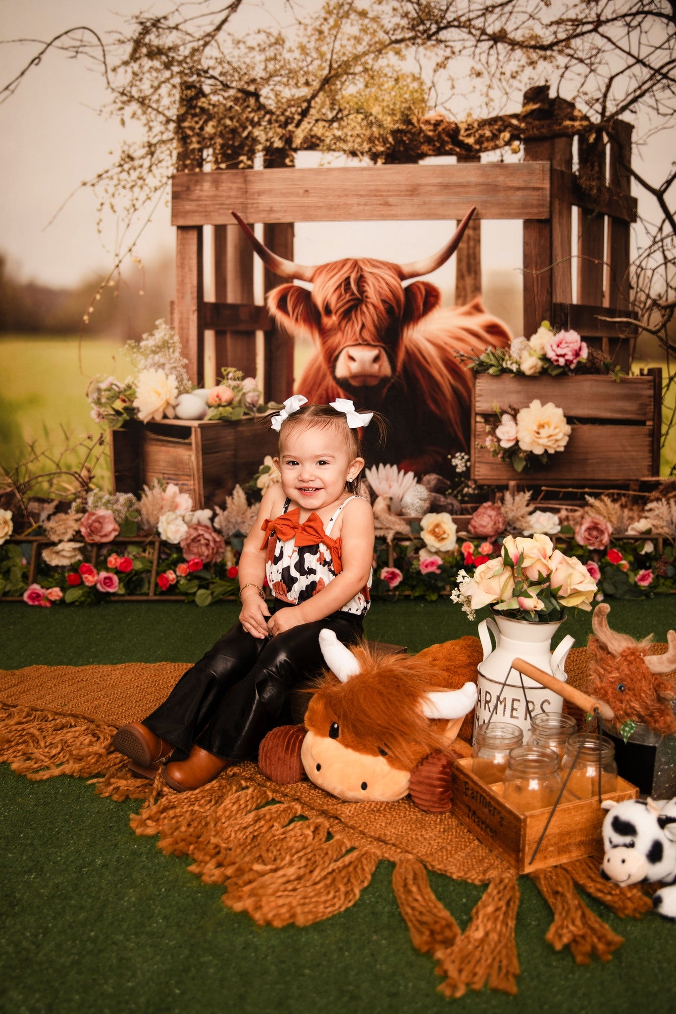 Kate Hightland Cow Outdoor Spring Backdrop Designed by Patty Robert - Kate Backdrop AU