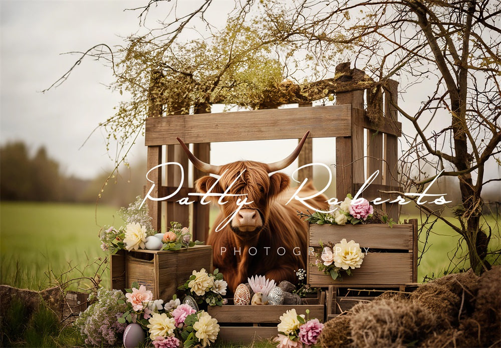 Kate Hightland Cow Outdoor Spring Backdrop Designed by Patty Robert - Kate Backdrop AU