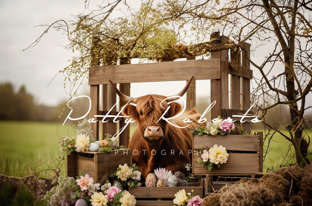 Kate Hightland Cow Outdoor Spring Backdrop Designed by Patty Robert - Kate Backdrop AU