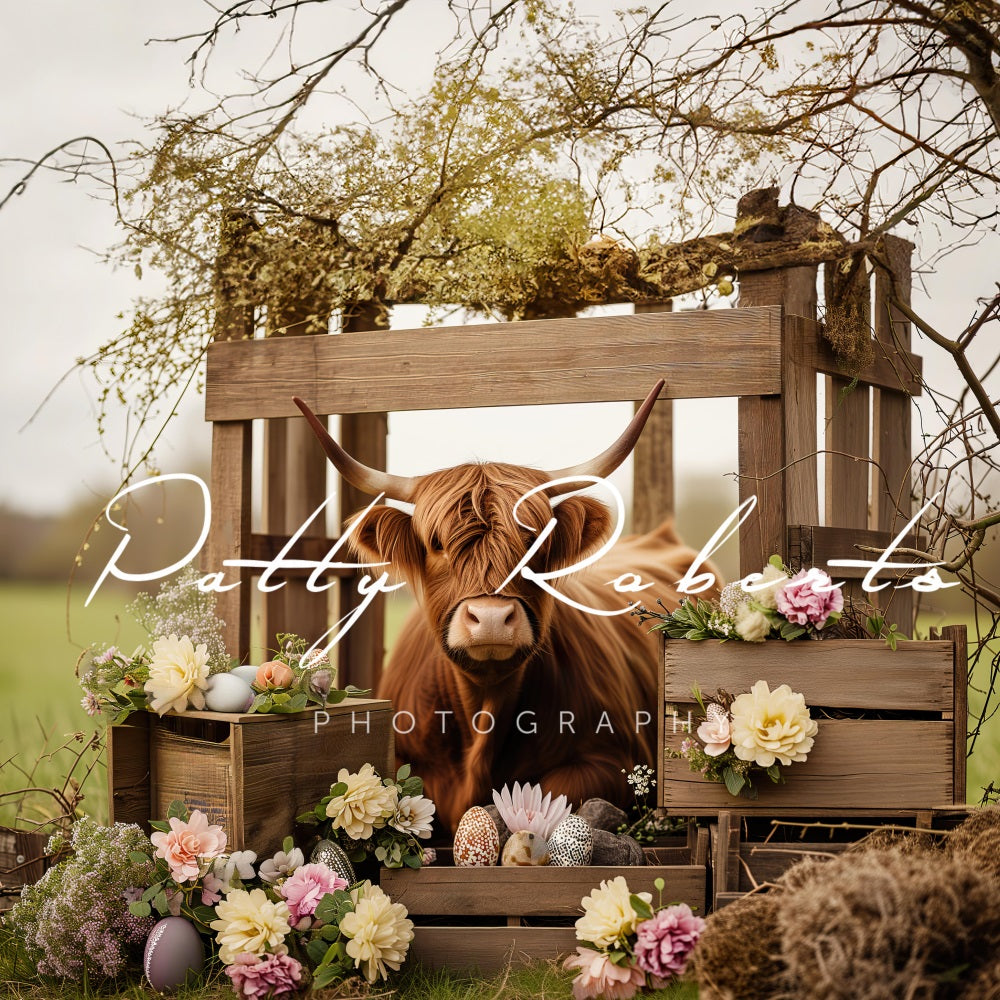 Kate Hightland Cow Outdoor Spring Backdrop Designed by Patty Robert - Kate Backdrop AU