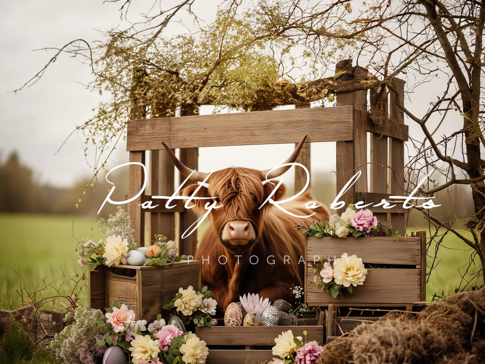Kate Hightland Cow Outdoor Spring Backdrop Designed by Patty Robert - Kate Backdrop AU