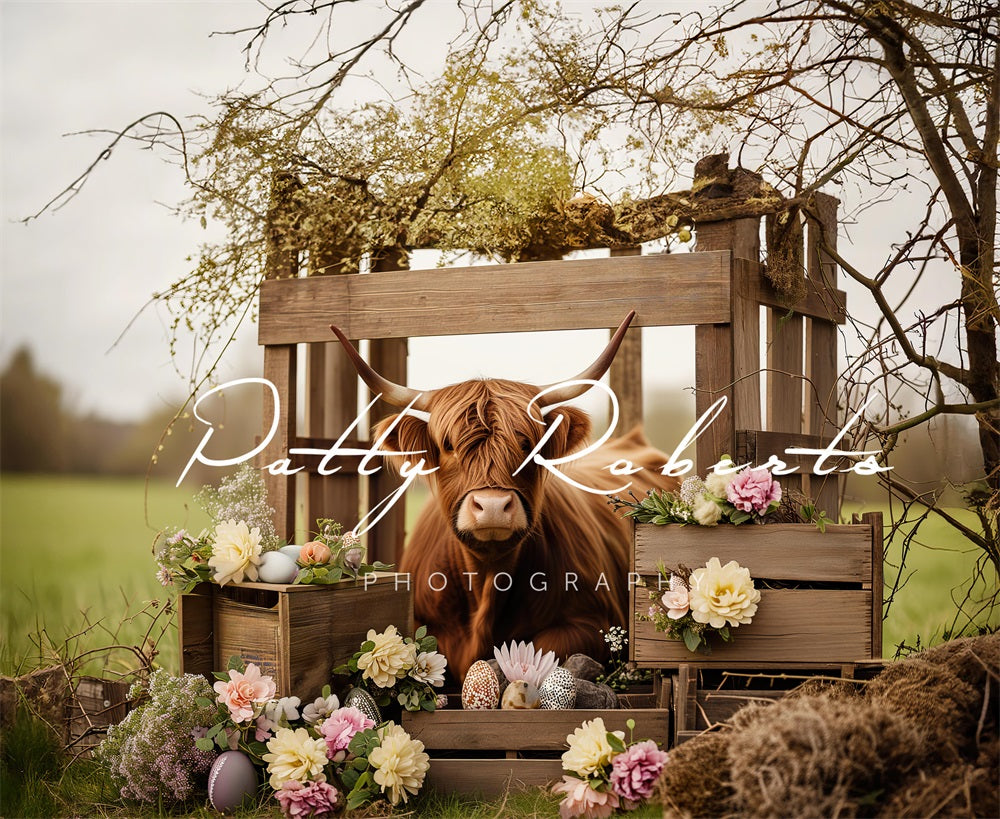Kate Hightland Cow Outdoor Spring Backdrop Designed by Patty Robert - Kate Backdrop AU