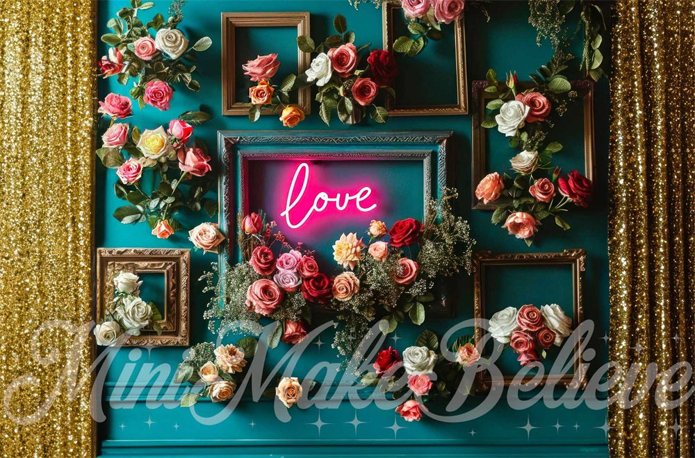 Kate Neon Pink Love Teal Wall Backdrop Designed by Mini MakeBelieve - Kate Backdrop AU