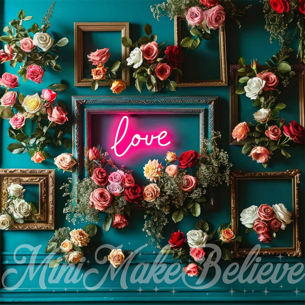 Kate Neon Pink Love Teal Wall Backdrop Designed by Mini MakeBelieve - Kate Backdrop AU