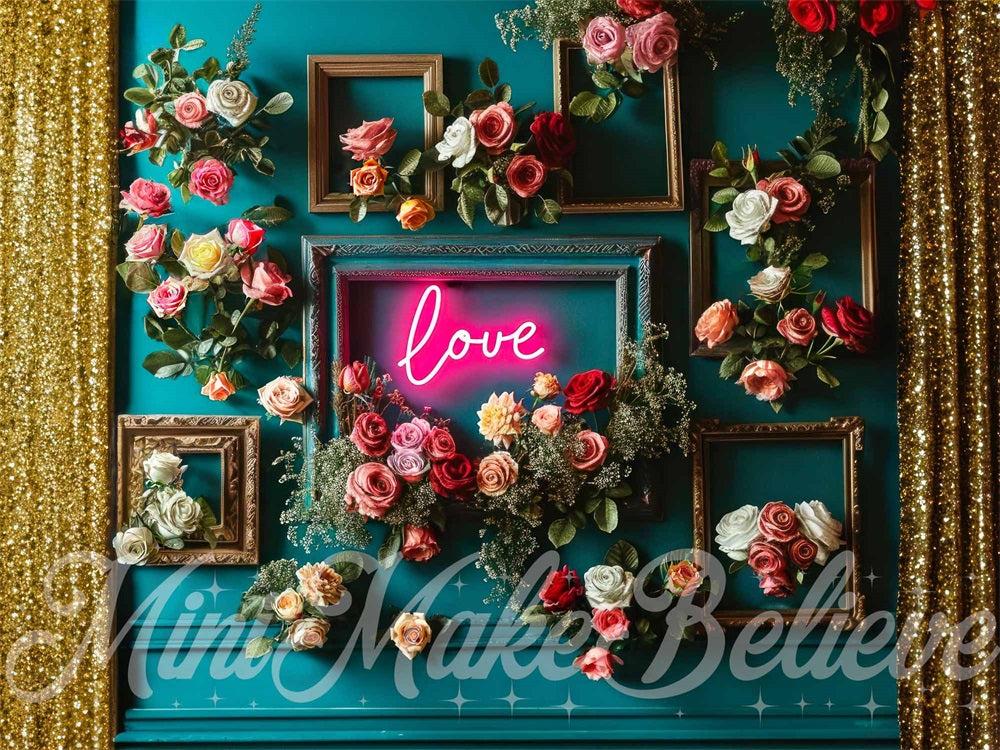 Kate Neon Pink Love Teal Wall Backdrop Designed by Mini MakeBelieve - Kate Backdrop AU