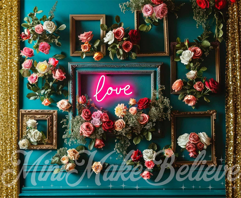 Kate Neon Pink Love Teal Wall Backdrop Designed by Mini MakeBelieve - Kate Backdrop AU