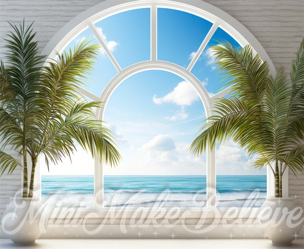 Kate Summer Beach Window Palm Trees Backdrop Designed by Mini MakeBelieve - Kate Backdrop AU